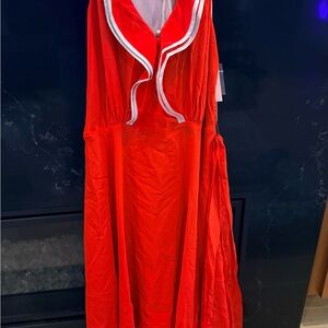 Rouge Helium Red Midi Dress with White Trim